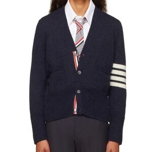 Thom Browne Classic Cardigan 4- Bar Navy With Stripes Wool Size 2 Made In Italy